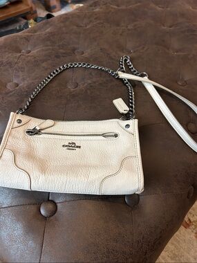 Coach Cream Leather Chain-Trim Crossbody Bag